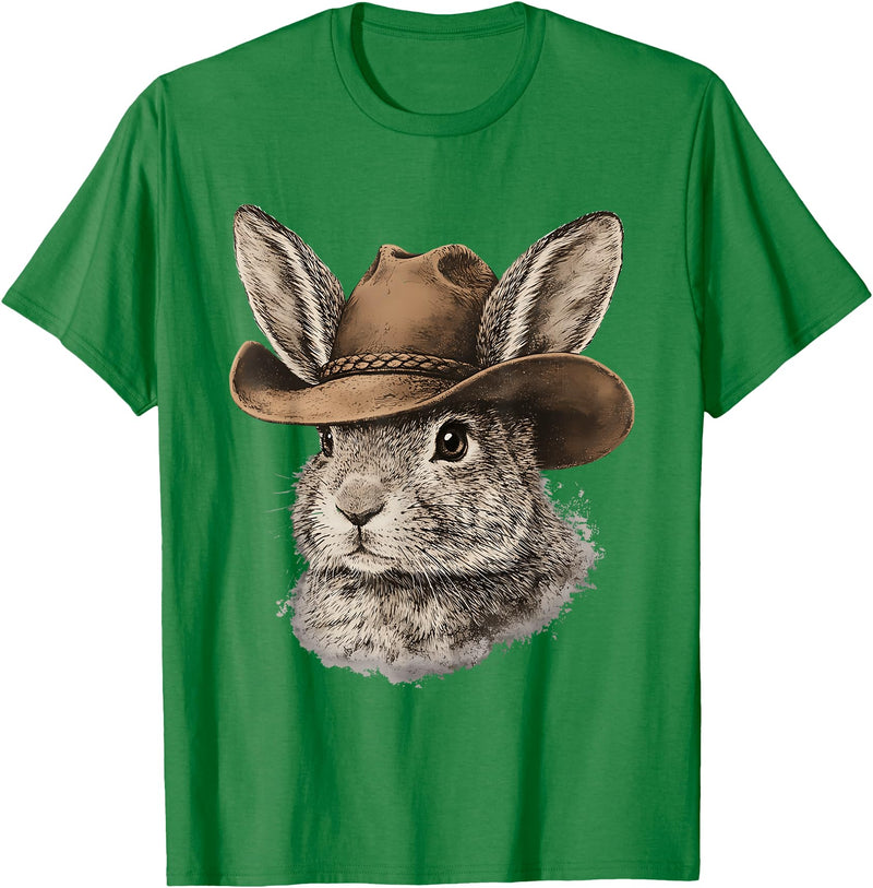 Happy Easter Y'all Rabbit Cowboy Hat Country Western Rodeo T-Shirt in Kelly Green