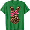 Funny Bunny Coquette Bow Rabbit Leopard Easter T-Shirt in Kelly Green