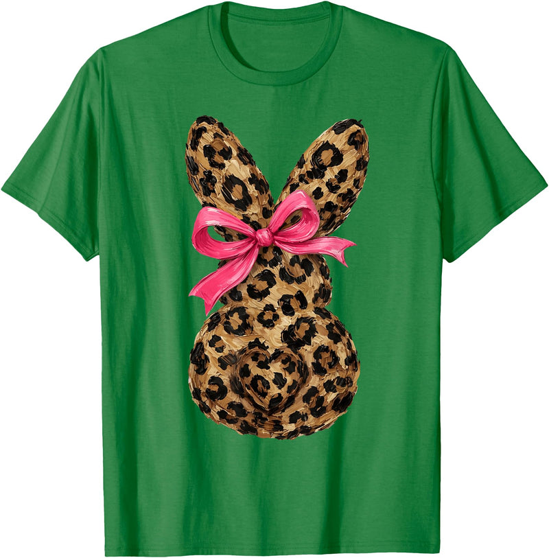Funny Bunny Coquette Bow Rabbit Leopard Easter T-Shirt in Kelly Green