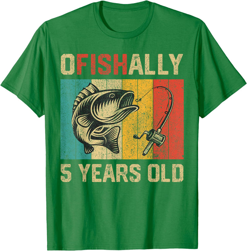 Vintage Fishing Fisherman Birthday Gifts Ofishally 5 Years Old Funny Fishing Birthday Fisherman T-Shirt - Kelly Green