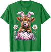 Funny Cow Easter Rabbit Cute Highland Cows Lover Easter Day T-Shirt - Kelly Green