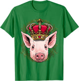 Wowsome! King Pig Wearing Crown - Queen Pig Animal T-Shirt - Kelly Green