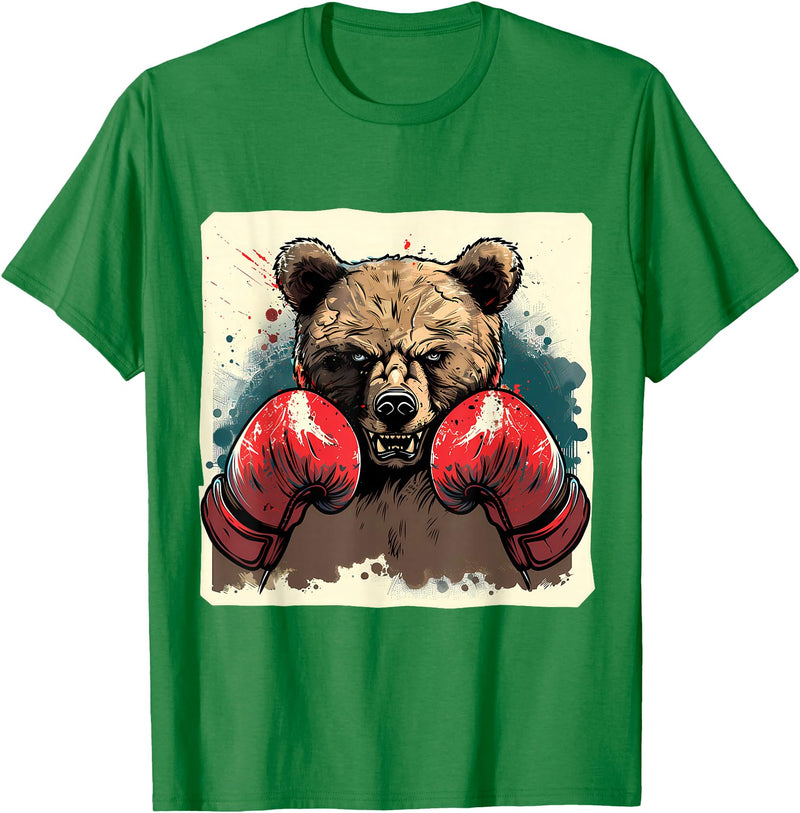 Funny Boxing Animals Boxer Bear With Boxing Gloves Kickboxing Funny Boxing T-Shirt - Kelly Green