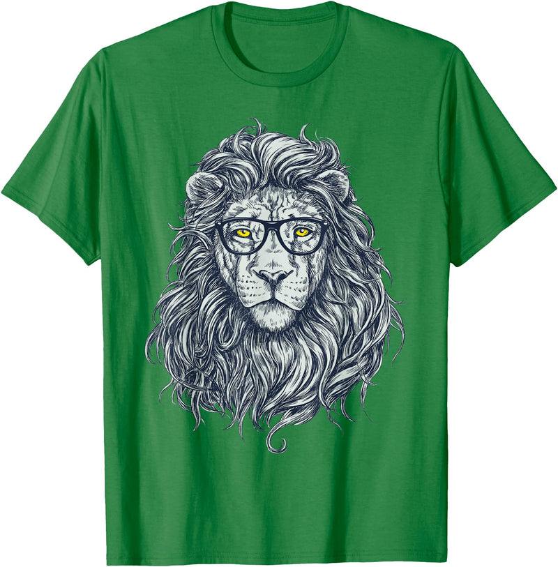 Wise Animal Cool Lion in Glasses Hipster Funny Nerd Humor T-Shirt - Kelly Green