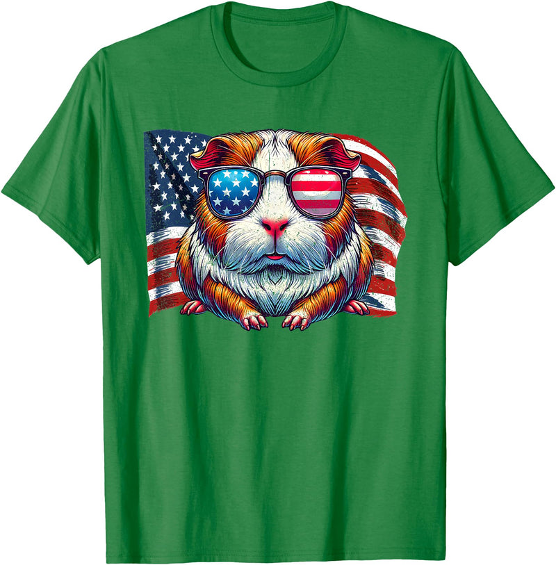 Guinea Pigs American Flag Patriotic Pets Lovers Vintage Guinea Pig Pets Owners Patriotic USA Flag Sunglasses T-Shirt - Kelly Green