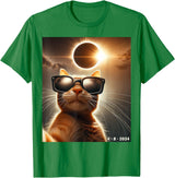 eclipse solar shirt 2024 eclipse funny cat shirt cat taking a selfie with solar 2024 eclipse wearing Glasses T-Shirt
