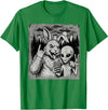 Funny Rabbit and Alien Rock on Hand Sign UFO Selfie T-Shirt in Kelly Green