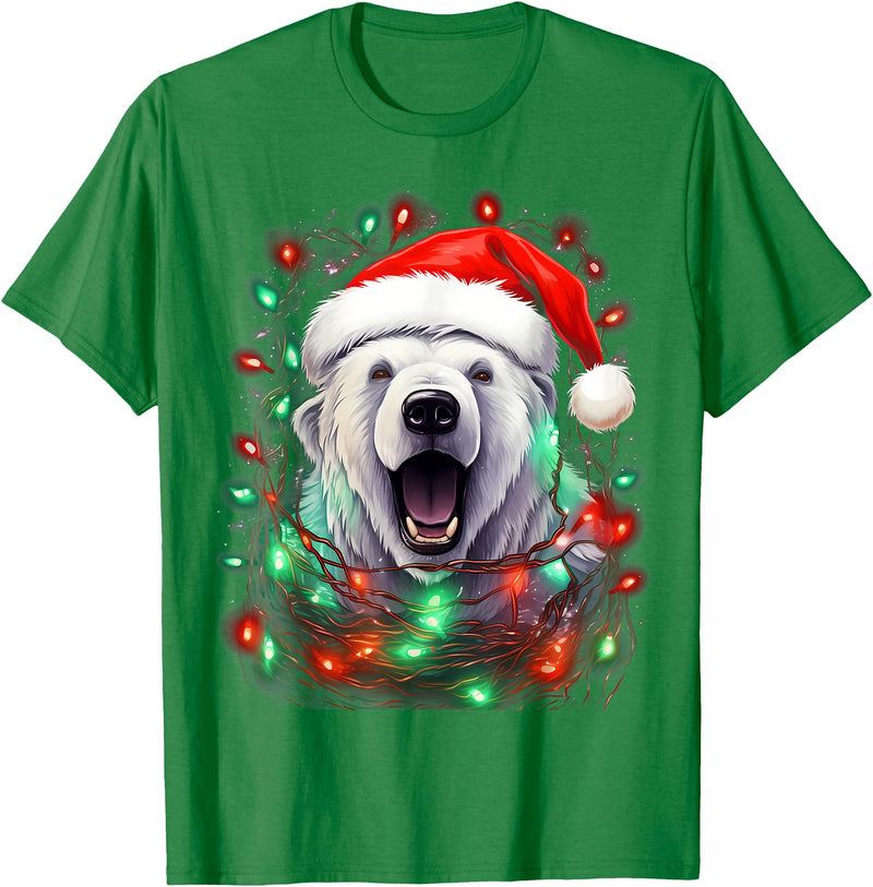 Polar Bear Christmas Costumes Xmas Polar Bear Tangled Christmas Lights T-Shirt - Kelly Green