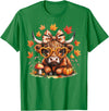 Fall Highland Cow Bow ThanksGiving Ades.shirt Fall Highland Cow Pumpkin Bow Thanksgiving Fall Girl Women T-Shirt - Kelly