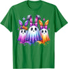 Colorful Cute Ghost Bunny Ears Spooky Easter Rabbit Lover T-Shirt in Kelly Green