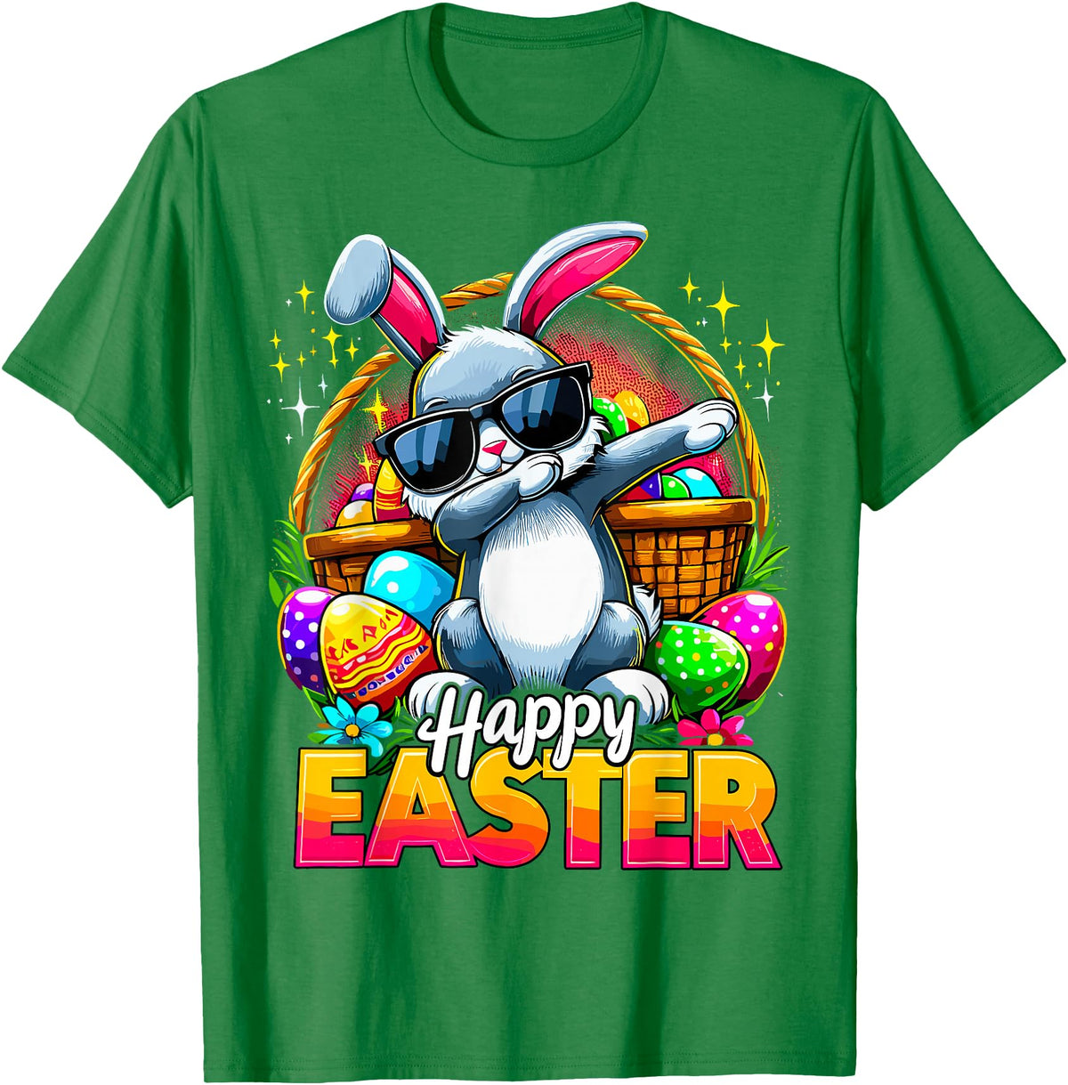 Dabbing Bunny Easter Day Rabbit Happy Easter T-Shirt in Kelly Green