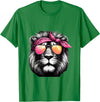 Fashionable Animals Wearing Pink Bandanas Lion Wearing a Pink Bandana Headband and Sunglasses T-Shirt - Kelly Green