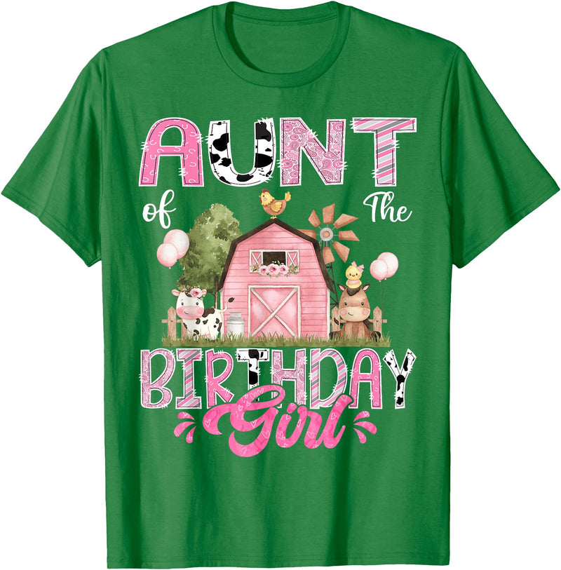 Famer Pink Cow Birthday Matching Tees Aunt Of The Birthday Girl 1St Birthday Pink Cow Farm T-Shirt - Kelly Green