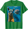 Selfie Llama and Shark Summer Scuba Diving Funny Llama Selfie with Shark Ocean Lovers T-Shirt - Kelly Green