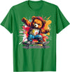 Cool Teddy with skateboard Colourful Splash with Skateboard Teddy Bear Outfit T-Shirt - Kelly Green