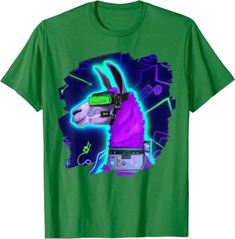 Llama Robot Cyborg Life Apparel Llama Cyborg Robot Llama Cool Artistic Retro Alpacas T-Shirt - Kelly Green