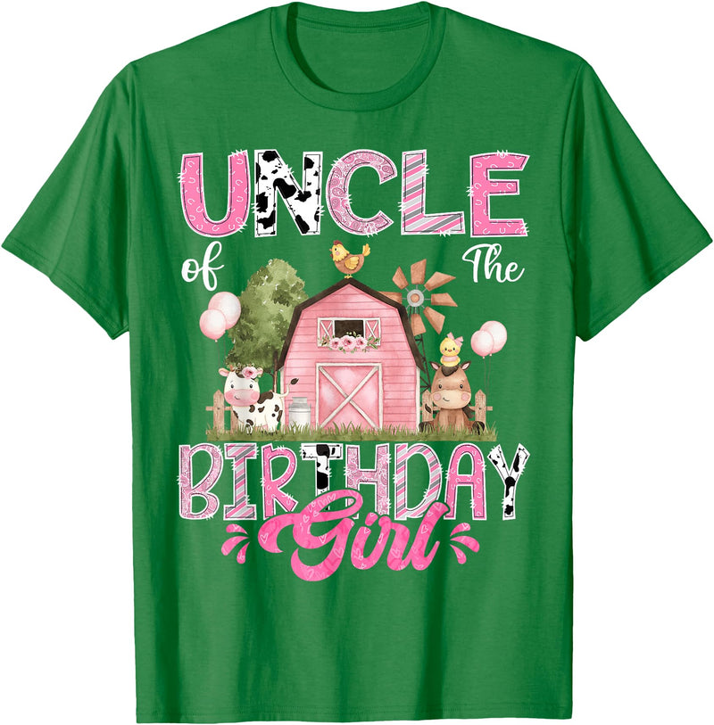 Famer Pink Cow Birthday Matching Tees Uncle Of The Birthday Girl 1St Birthday Pink Cow Farm T-Shirt - Kelly Green