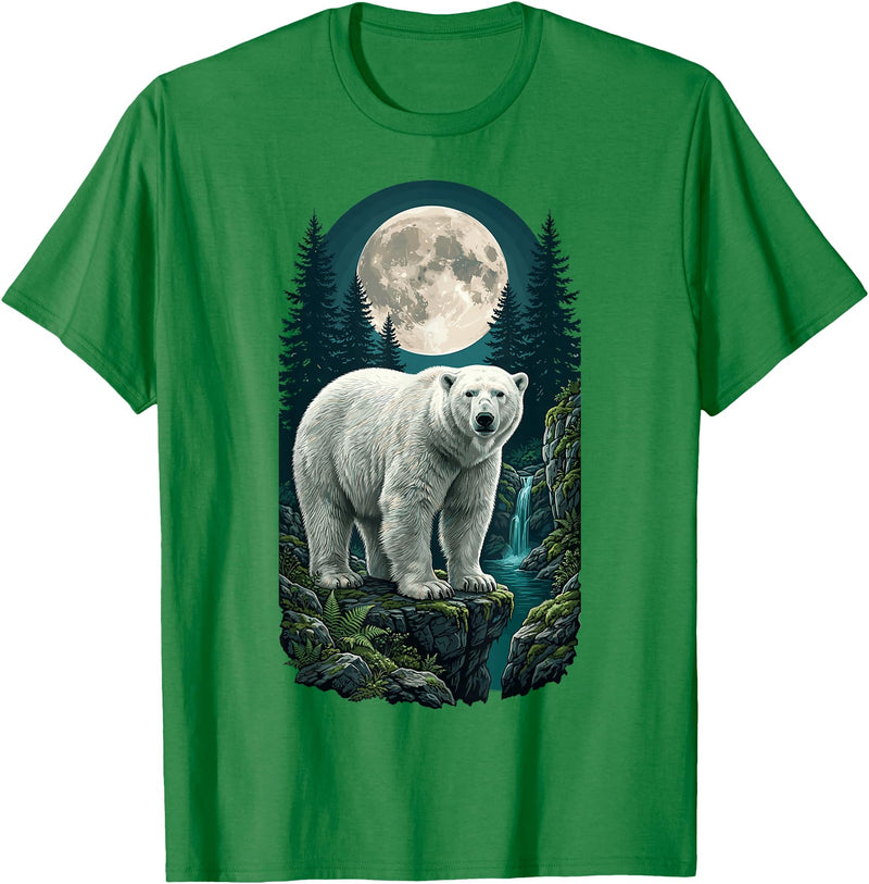Polar Wilderness Fan Wildlife Lover Polar Bear Full Moon Night Forest Wildlife Nature Lover T-Shirt - Kelly Green