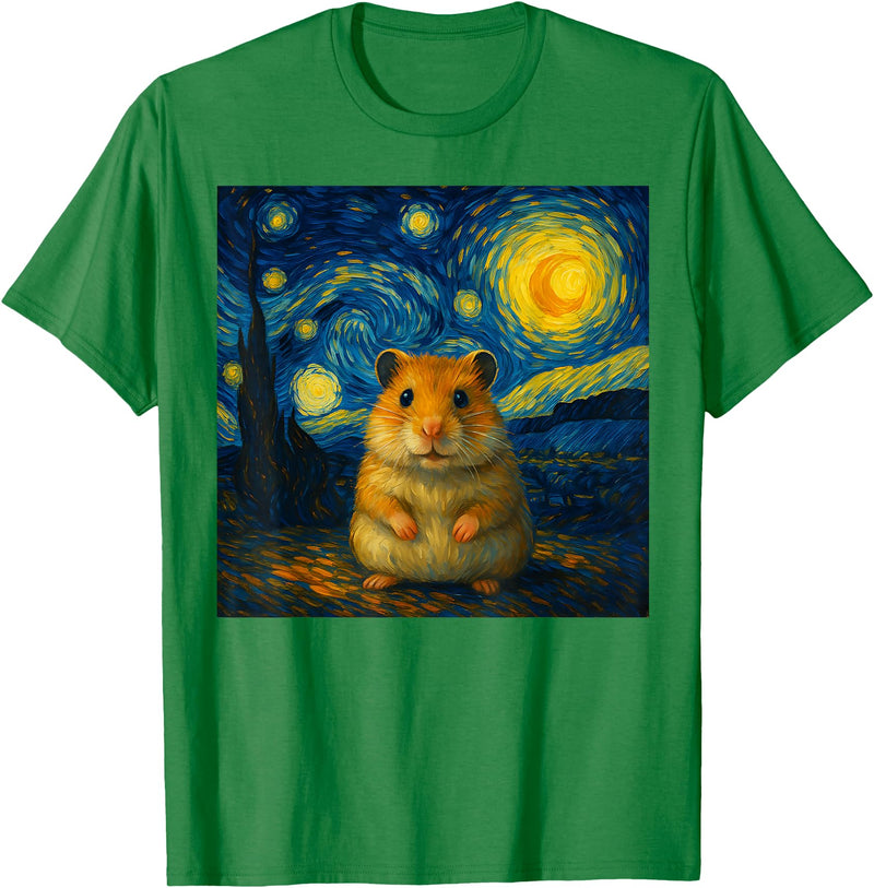 Hamster Starry Night Van Gogh Art for Men Women Kids T-Shirt - Kelly Green