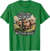 Highland Cow Bible Verse Western Farm Faith Follow the Word Not the Herd Christian Highland Cow Farm T-Shirt - Kelly Green