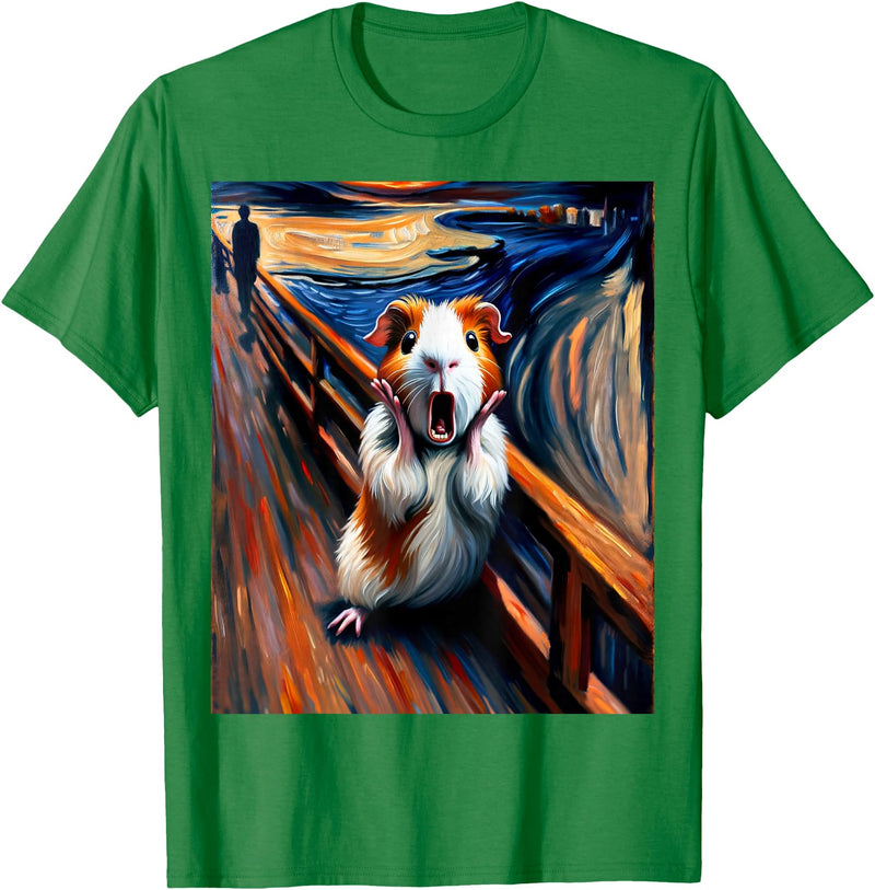 Artsy Guinea Pig Art Funny Animal Painting Humor Expressionist Scream Parody Funny Painting Art Guinea Pig T-Shirt - Kelly Green