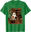 Retro Ghost Reading Funny Halloween Spooky Book Lover T-Shirt - Kelly Green