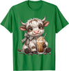 Funny Highlander Cow Drinking Coffee Lover Designs Highland Cow Drinking Iced Coffee Lover Funny Animal Meme T-Shirt - Kelly