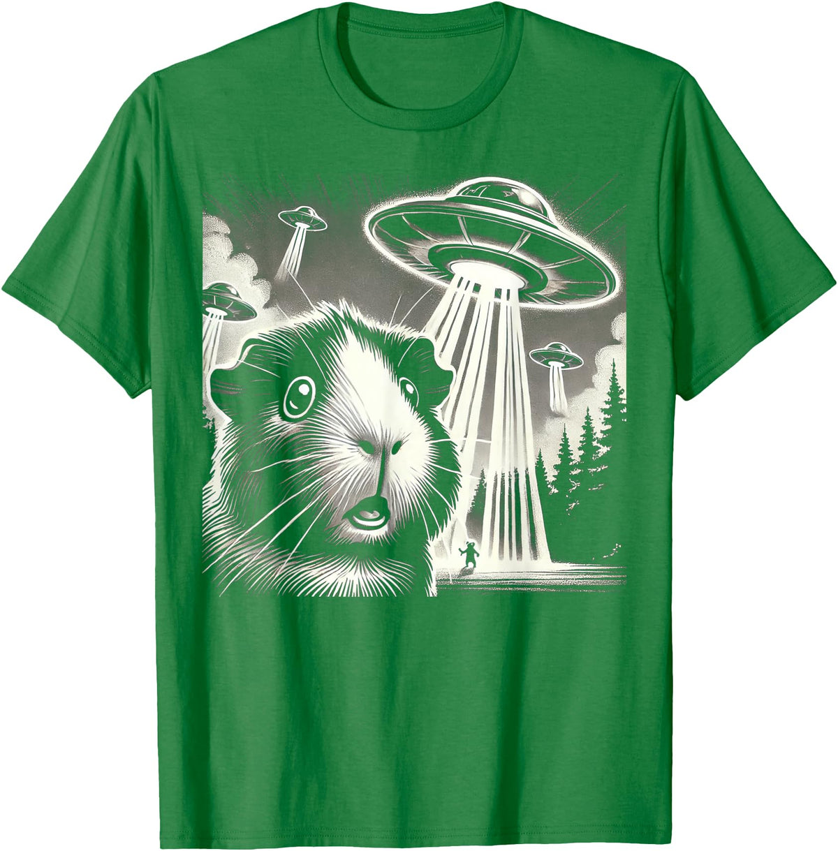 Guinea pig UFO BY TEERA Guinea pig UFO Funny Meme Selfie T-Shirt - Kelly Green