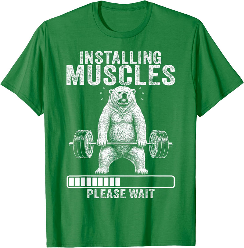 Funny Polar Bear Fitness Deadlift Workout Installing Muscles Please Wait Polar Bear Gym T-Shirt - Kelly Green