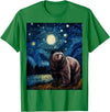 Starry Night Wildlife Graphic Grizzly Bear Van Gogh Starry Night Grizzlies Animal T-Shirt - Kelly Green