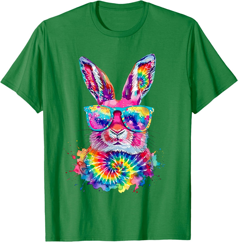 Bunny Face with Tie Dye Glasses Happy Easter Day Men Boy Kid T-Shirt in Kelly Green