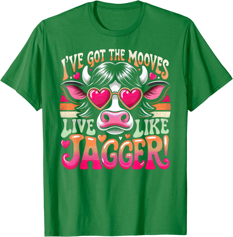 Cow's Jagger Moves: Funny Dance & Joy Cow Humor I've Got the Moves Funny Cow Like Jagger T-Shirt - Kelly Green