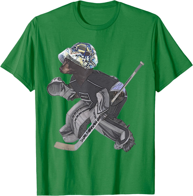 Behrbones Bear Hockey Goalie T-Shirt - Kelly Green