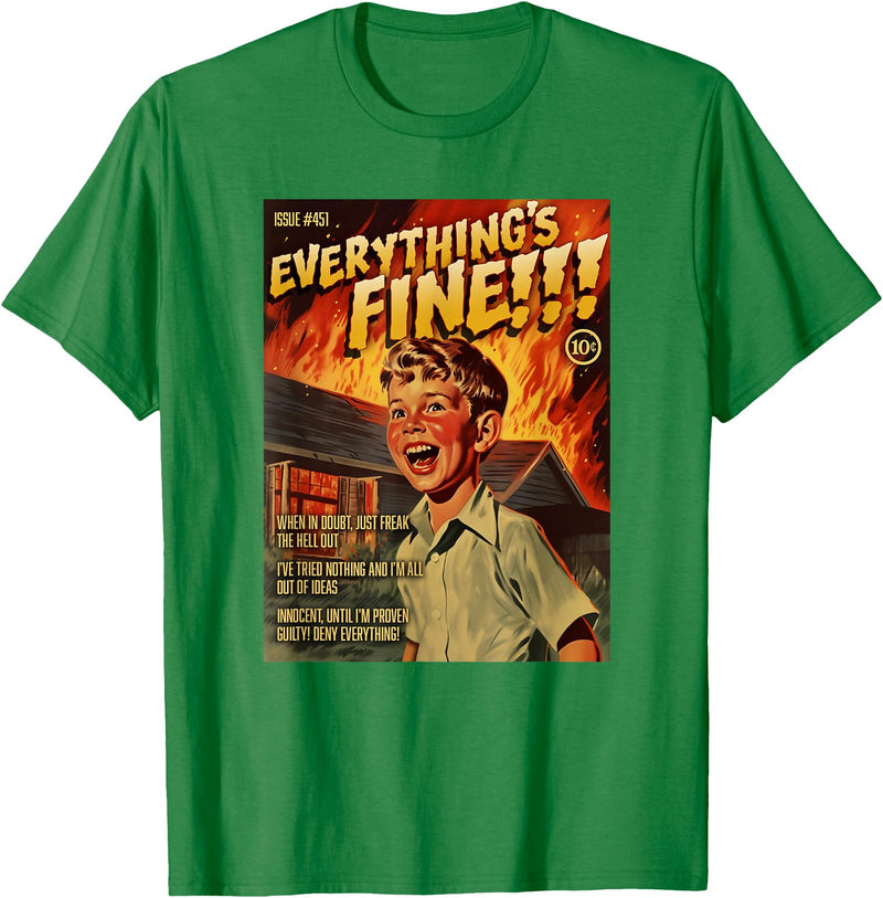 Last Gasp Graphics Everything's Fine 1950s Horror Comic Cover T-Shirt - Kelly Green