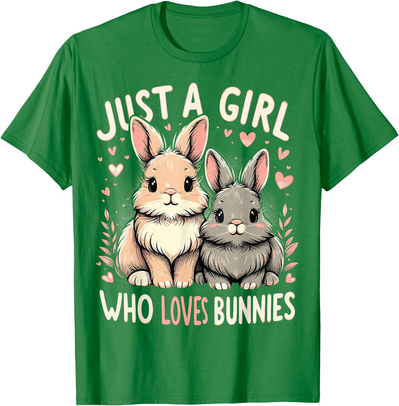 Just a Girl Who Loves Bunnies Rabbit T-Shirt in Kelly Green