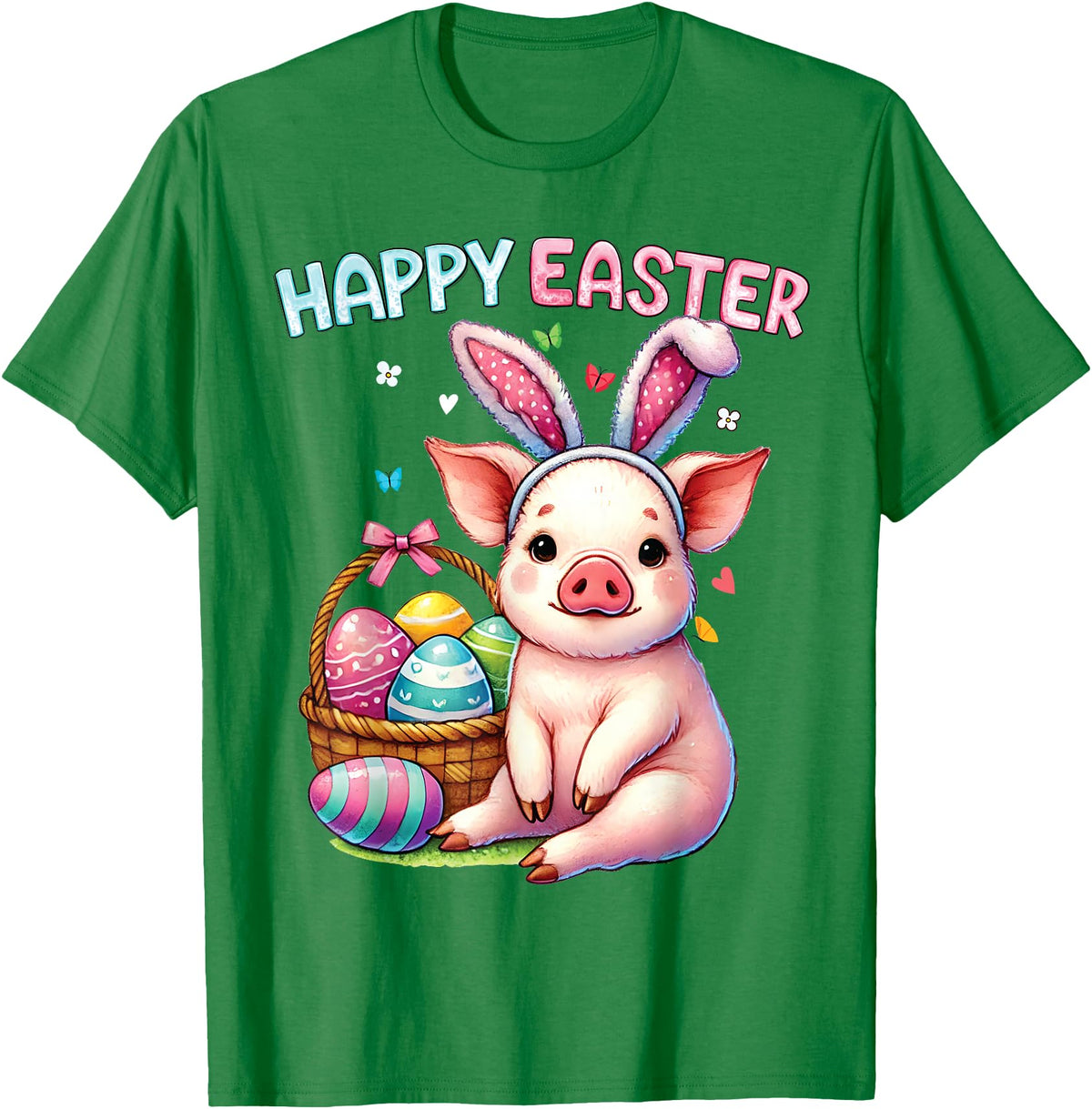 Farm Animal Lovers Cute Pig Easter Holiday Gifts Happy Easter Farm Animal Pig Lovers Bunny Women Kids Girls T-Shirt - Kelly Green