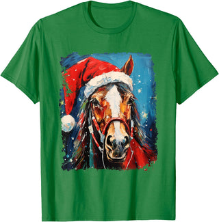 AnimalGraphicPrints Horse Christmas T-Shirt - Kelly Green