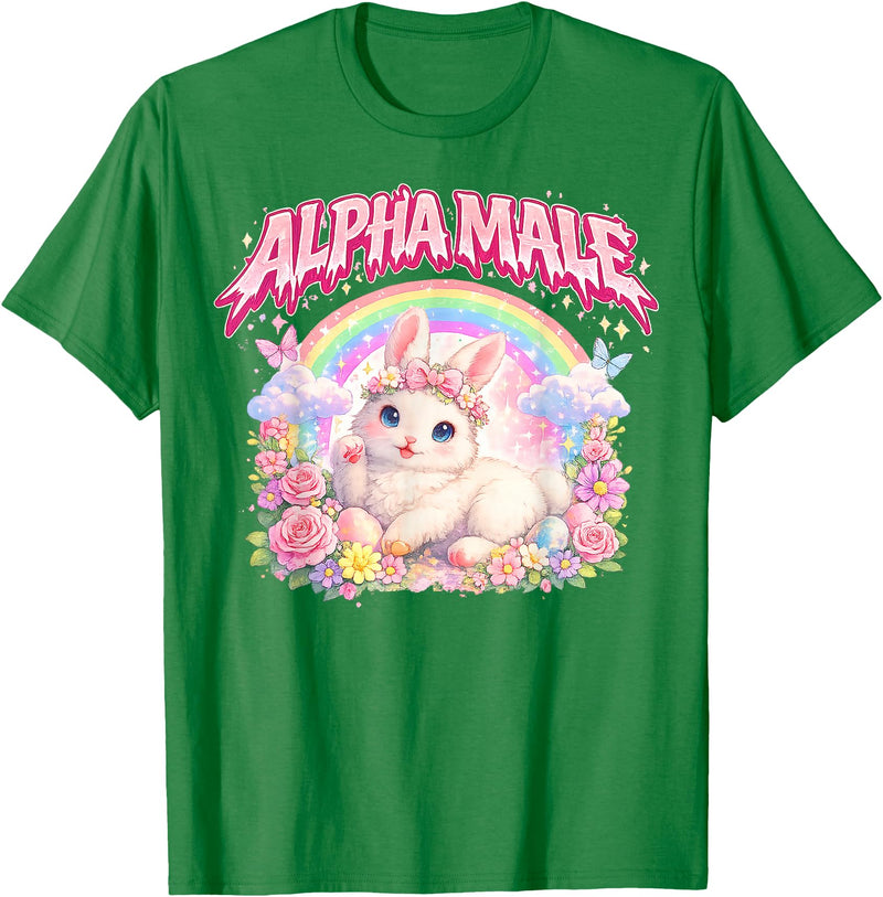 Cute Bunny Rainbow Floral Funny Gifts for Men Women Kid T-Shirt in Kelly Green