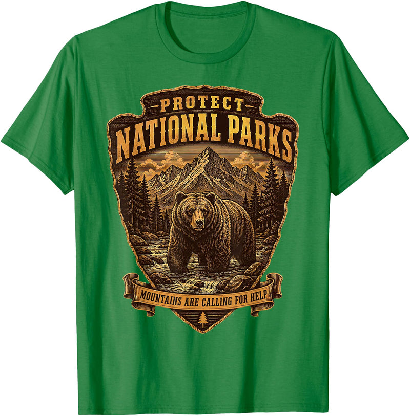 National Parks Conservation Co Protect National Parks Bear Vintage Arrowhead Badge Apparel T-Shirt - Kelly Green