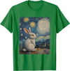 Bunny Rabbit Van Gogh Style Starry Night Cute Graphic T-Shirt (Black) in Kelly Green