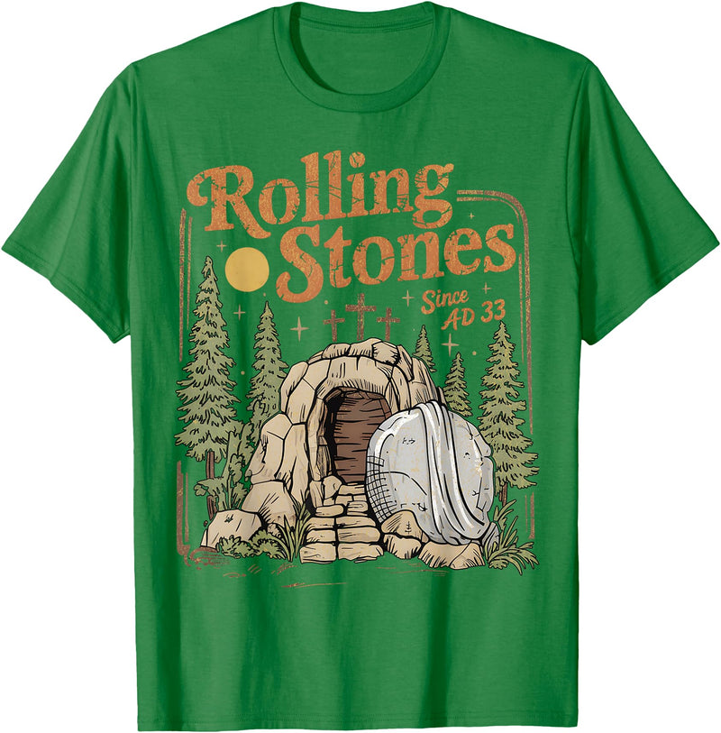 The Stone Was Rolled Away He Alive Retro Christian Easter T-Shirt in Kelly Green
