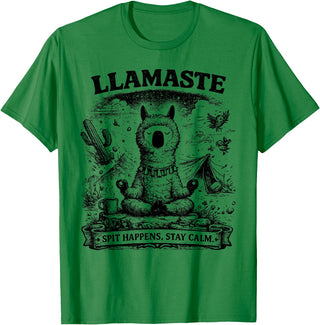 Llamaste Outdoor Society by The Maesthetics Llamaste Vintage Llama Meditation Outdoor Camping T-Shirt - Kelly Green