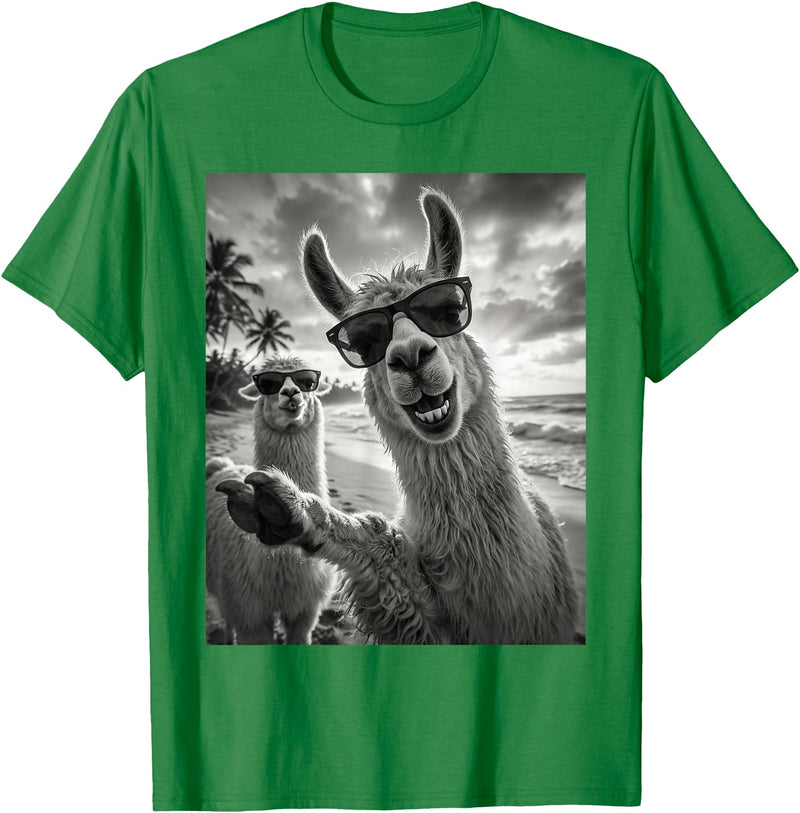 Funny Llama Stuff Accessories & Gifts Cool Llama Selfie At The Beach, Cute Llamas Alpaca T-Shirt - Kelly Green