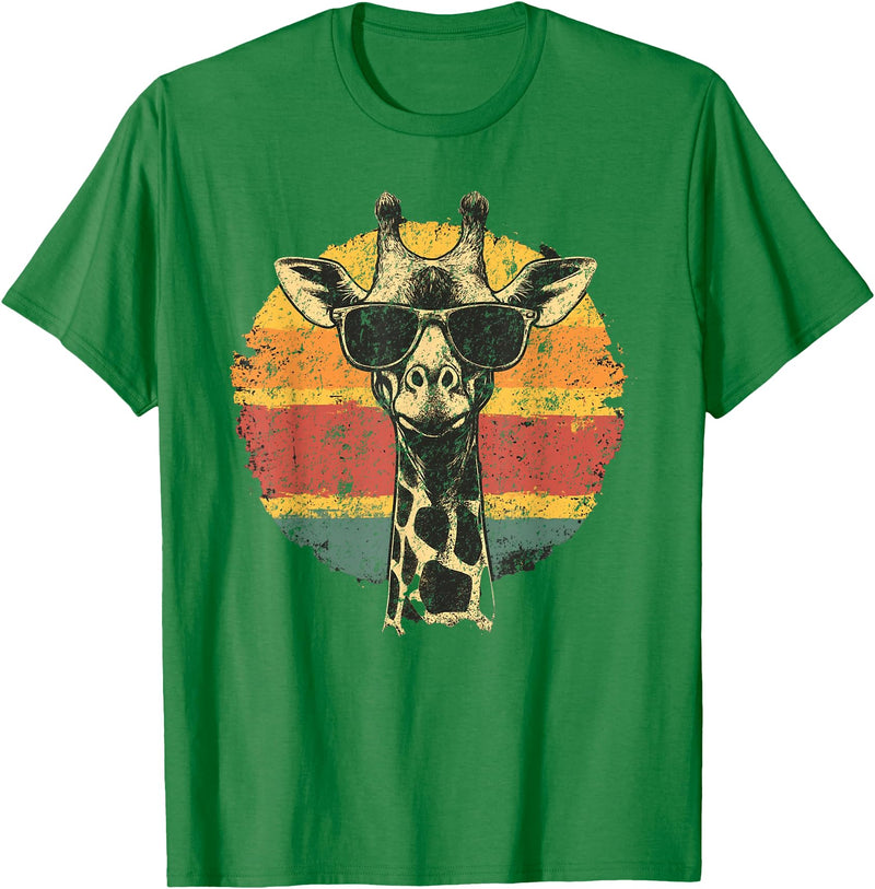 The Giraffe Fan Co. Giraffe Vintage Sunglasses Funny T-Shirt - Kelly Green