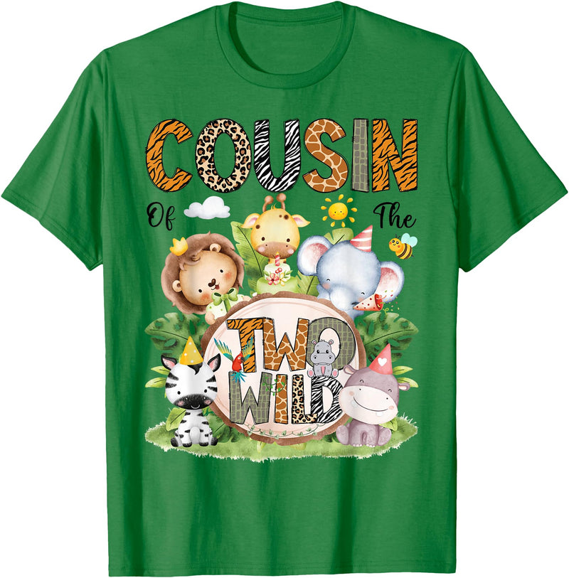 Safari Jungle Animals 2nd Birthday Boy Cousin of The Two Wild Safari Jungle 2nd Birthday Boy T-Shirt - Kelly Green