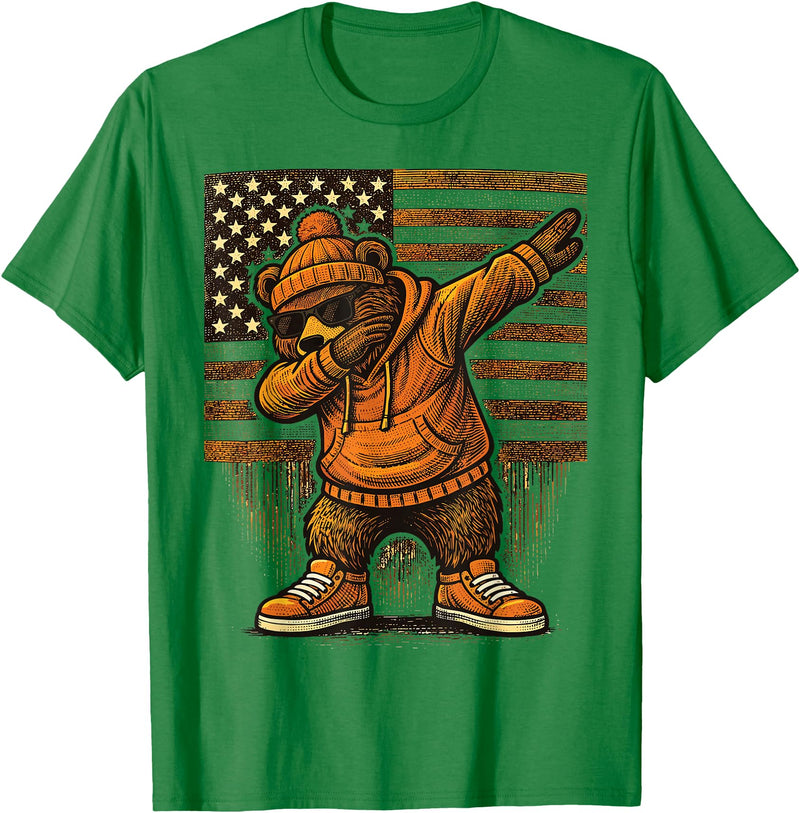 Vintage Dabbing Bear Retro Humor Gift Co Vintage Dabbing Bear Funny Retro Graphic T-Shirt - Kelly Green