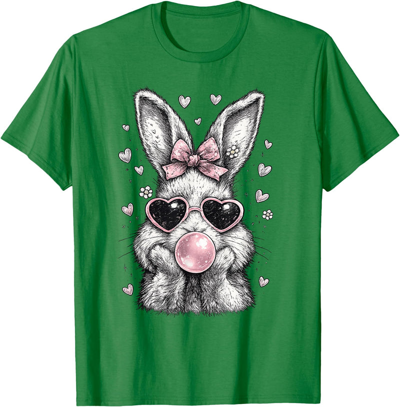 Cute Easter Bunny for Women Pink Rabbit Coquette Girly T-Shirt in Kelly Green