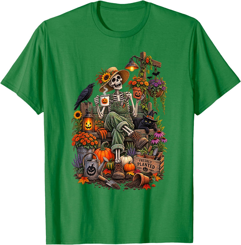 Halloween Gardening Lover Apparel & Gifts Outlet Freshly Planted Skeleton Gardener Halloween T-Shirt - Kelly Green