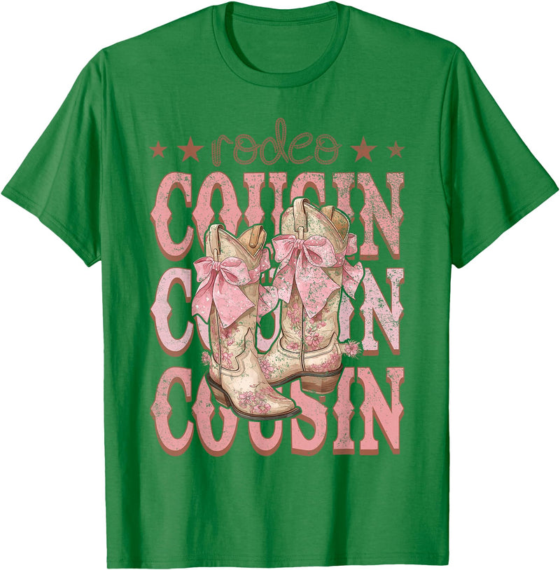 Country CowGirl Western Family Matching Rodeo Cousin Pink Boots Coquette Cow-Girl Birthday Party T-Shirt - Kelly Green