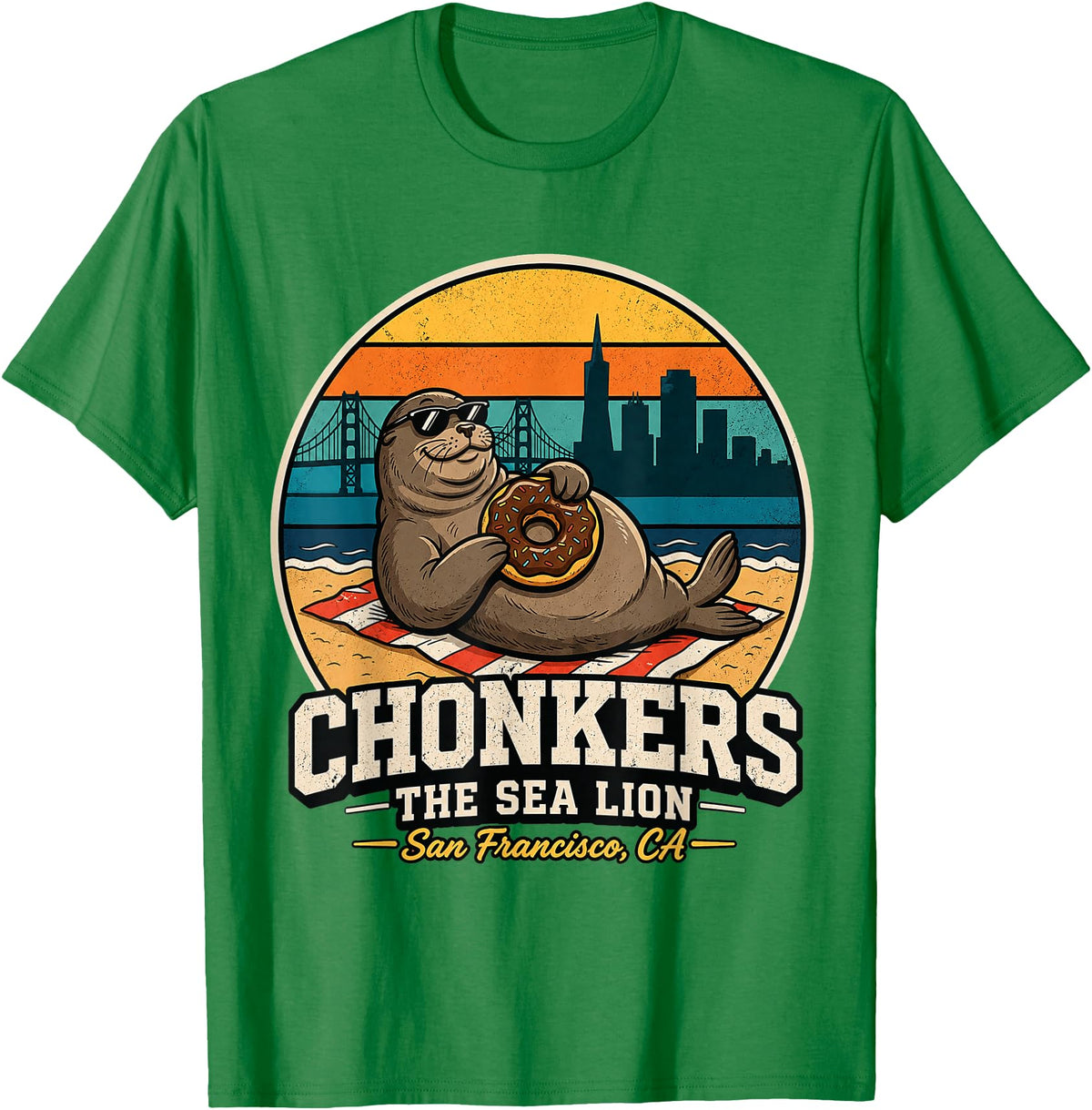 Chonkers The Sea Lion San Francisco Funny Seal Tee Chonkers The Sea Lion San Francisco Funny Seal T-Shirt - Kelly Green